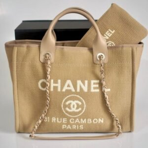 CHANEL Deauville Tote Small Beige Canvas