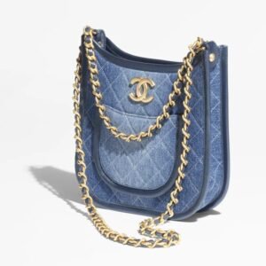 Chanel HOBO HANDBAG Washed Denim & Gold-Tone Metal Blue