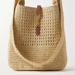 Saint Laurent Le 5 À 7 in Raffia Crochet and Smooth Leather