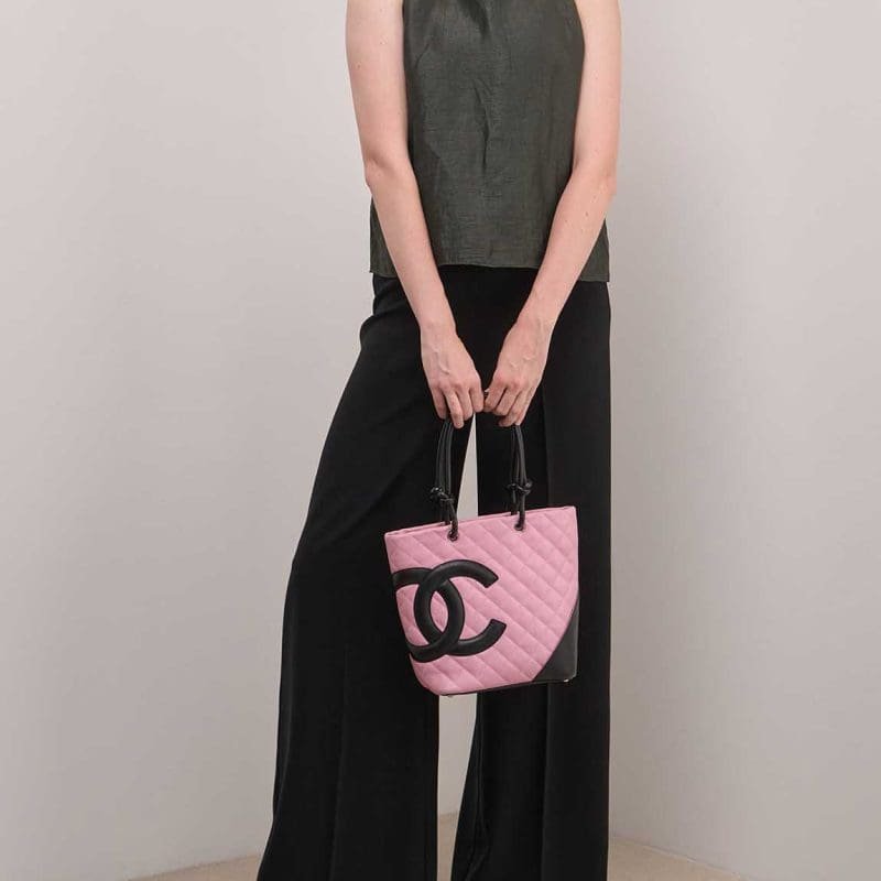 Chanel Cambon Tote Bag Small Lamb Pink / Black