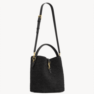 Saint Laurent le 37 in woven raffia and vegetable-tanned leather