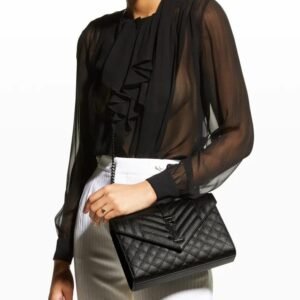 Saint Laurent Envelope Triquilt Medium YSL Shoulder Bag in Grained Leather