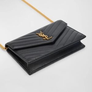 Saint Laurent Small YSL Wallet on Chain in Quilted Leather