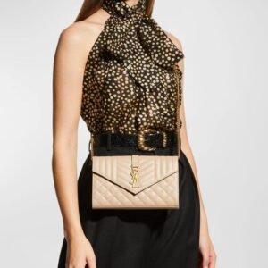 Saint Laurent Envelope Triquilt YSL Wallet on Chain in Grained Leather