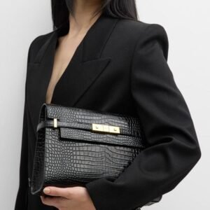 Saint Laurent Manhattan Medium Shoulder Bag in Croc-Embossed Leather