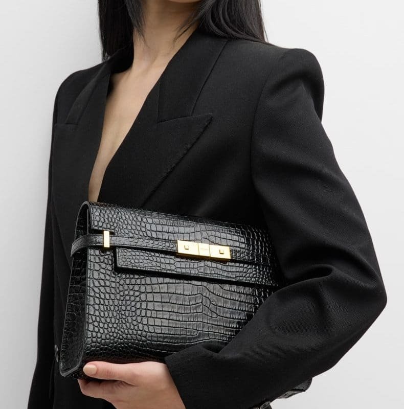 Saint Laurent Manhattan Medium Shoulder Bag in Croc-Embossed Leather