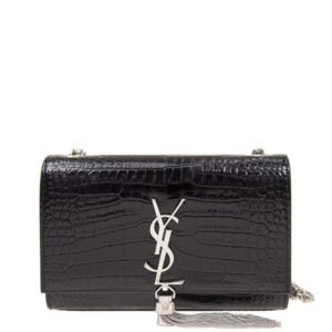 SAINT LAURENT Kate monogram croc-embossed leather shoulder bag