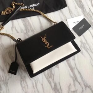 Saint Laurent Calfskin Bi-Color Medium Monogram Sunset Black Pearl White