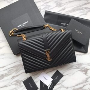 Saint Laurent Envelope Large Bag In Quilted Grain De Poudre Embo