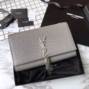 Saint Laurent Grey Crocodile Embossed Kate Medium