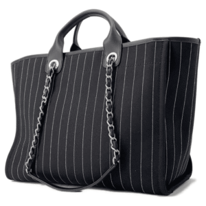 CHANEL Deauville 2wayTote Bag Black A66941 Cotton Leather