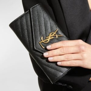 YSL Monogram Large Flap Wallet in Grained Leather