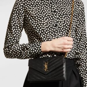 Saint Laurent YSL Monogram Small Wallet on Chain in Grained Leather