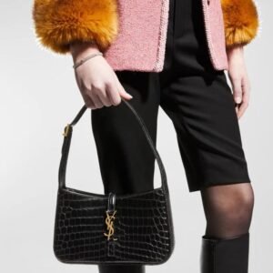 Saint Laurent Le 5 A 7 YSL Shoulder Bag in Croc-Embossed Leather