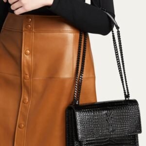 SAINT LAURENT Sunset Medium YSL Crossbody Bag in Croc-Emboassed Leather