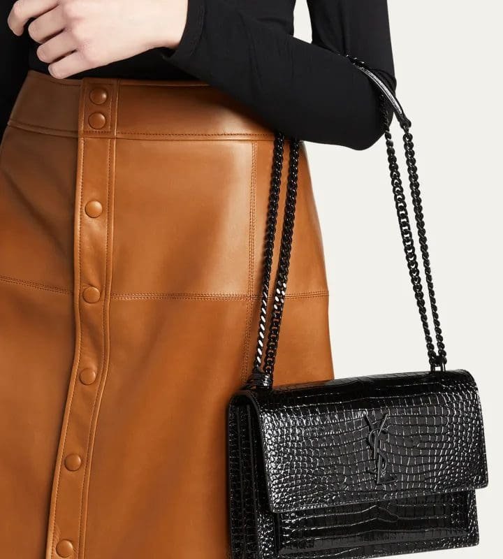 SAINT LAURENT Sunset Medium YSL Crossbody Bag in Croc-Emboassed Leather