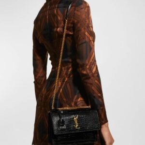 Saint Laurent Sunset Medium YSL Crossbody Bag in Croc-Embossed Leather