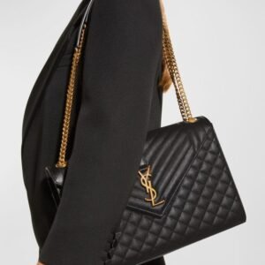 Saint Laurent Envelope Triquilt Large YSL Shoulder Bag in Grained Leather