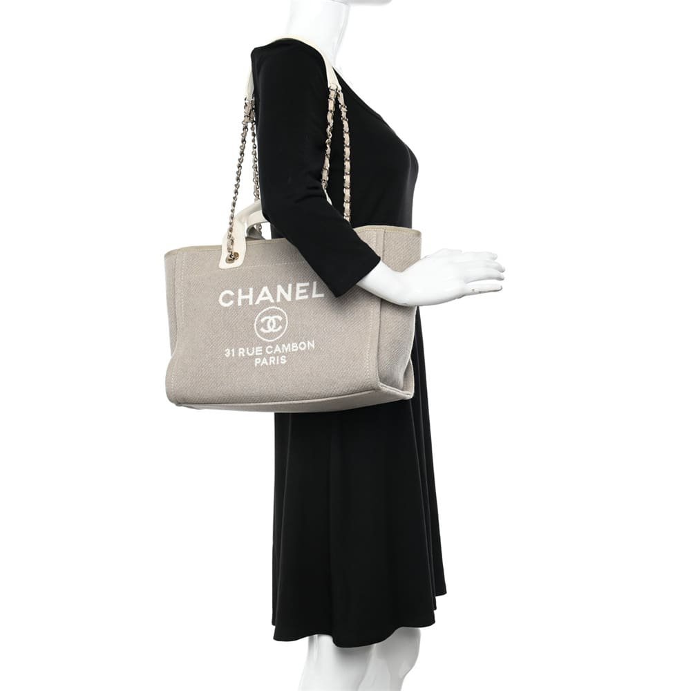 Chanel Mixed Fibers Calfskin Deauville Tote Light Grey - Image 3