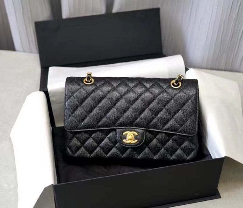 CHANEL Classic Flap Handbag GRAINED CALFSKIN & GOLD METAL