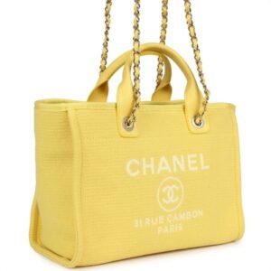 Chanel Deauville Shopping Tote Yellow Canvas Light Gold Hardware