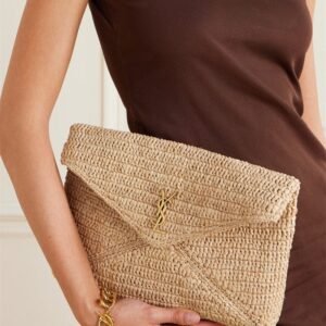Saint Laurent Cassandre Large Envelope Pouch in Raffia