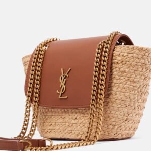 Saint Laurent Manon Mini raffia and leather shoulder bag