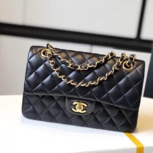 CHANEL SMALL CLASSIC HANDBAG LAMBSKIN & GOLD METAL